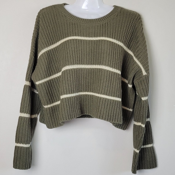 Moon & Madison Cropped Knit Sweater Stripes Green M - Picture 11 of 11